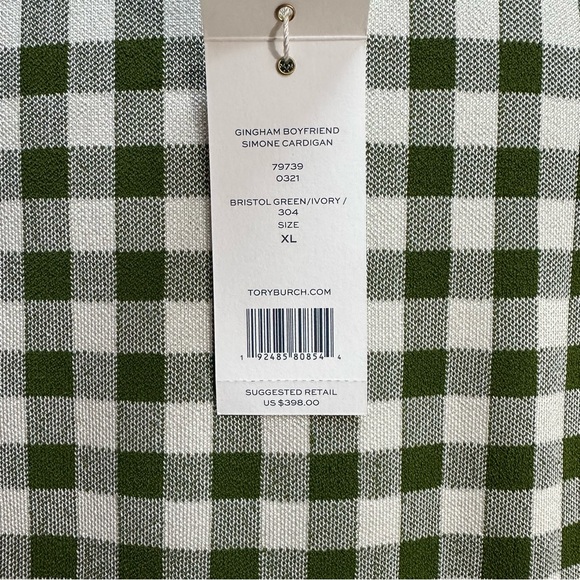 Tory Burch Simone Green Gingham Cardigan - Picture 7 of 7